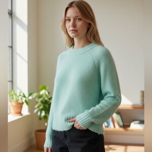 NWT French Connection Suzie High Neck Sweater In Mint Green Soft Medium